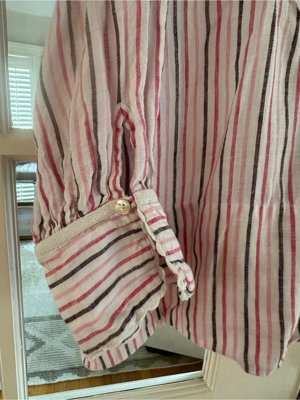 Wiggy Kit Pink & White Bib Linen Striped Tunic Top - Picture 4 of 8